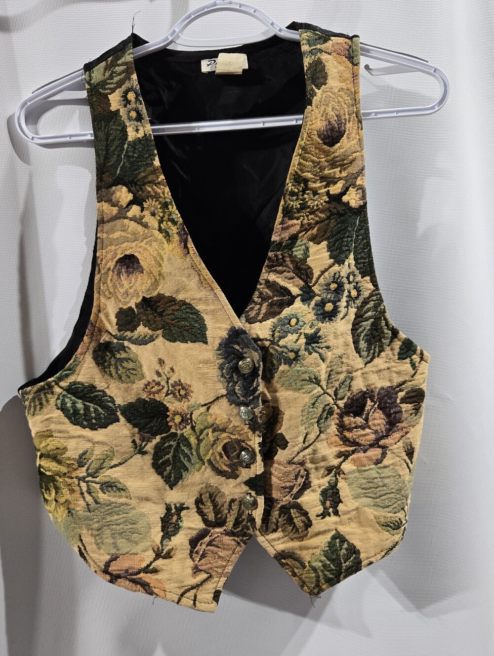 Phylisa Vintage Floral Tapestry Vest Sz Medium Made In USA